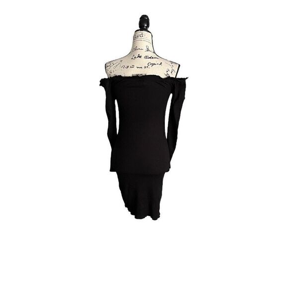Vera Moda Size Medium Rib Knit Off The Shoulder Bodycon Dress Black NWT - Picture 6 of 6